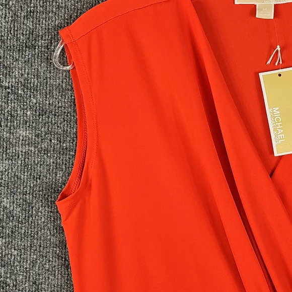 Michael Kors Sleeveless V-Neck Coral Red Gold Hardware Women's Dress MSRP $120 - Picture 7 of 10